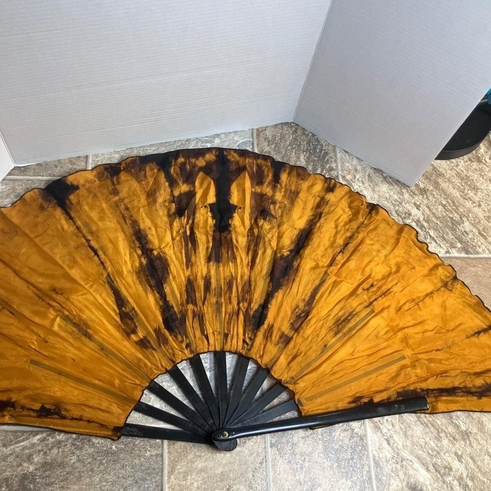 Unique Tie Dye Orange‎ Black Silk Belly Dance Fan Prop